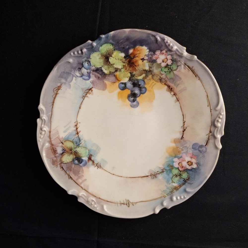 Antique JPL Limoges France Hand Painted Grapes Floral Porcelain Plate Jan 1906